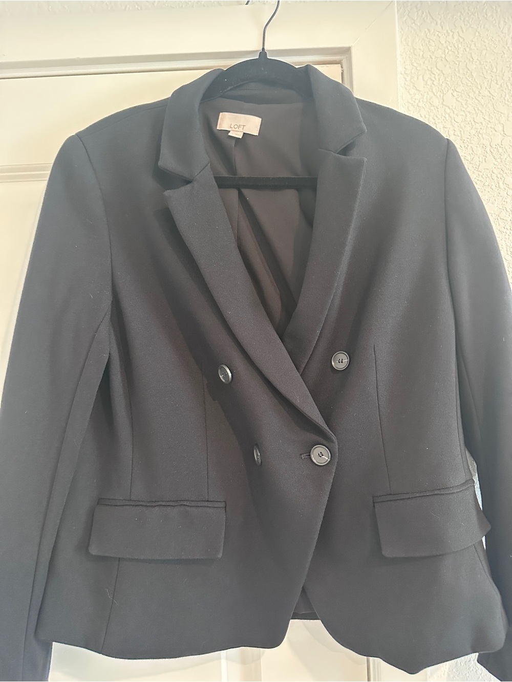 LOFT Black Double Breasted Blazer Notch Lapel Flap Pockets Size 12
